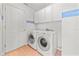 Practical laundry room features modern washer and dryer, white cabinetry, and convenient indoor access at 4811 Doc Dr, St Cloud, FL 34771