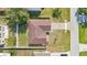 Aerial view of a single-Gathering home with a brown roof and a well-maintained green lawn at 50 Sawfish Ct, Kissimmee, FL 34759