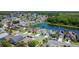Aerial view of homes and pond, lush trees and landscaping throughout neighborhood at 529 Eagle Pointe N, Kissimmee, FL 34746
