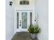 Elegant front door with decorative glass, enhanced by plants, and textured wall finishes at 529 Eagle Pointe N, Kissimmee, FL 34746