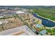 Aerial view of residential community with pool, tennis court, adjacent to a scenic pond, and retail at 7526 Pellham Way, Kissimmee, FL 34747
