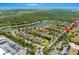 Beautiful aerial view of the community, showcasing the lake, lush landscaping, and convenient parking at 7526 Pellham Way, Kissimmee, FL 34747
