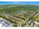 Expansive aerial view of townhomes with a lake and community amenities nearby, offering a vibrant and convenient lifestyle at 7526 Pellham Way, Kissimmee, FL 34747