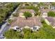 Aerial view of townhomes with tile roofs and lush landscaping, showcasing a well-maintained and appealing community at 7526 Pellham Way, Kissimmee, FL 34747
