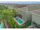 Aerial view of backyard with a private pool, spa and lush landscaping at 7615 Brookhurst Ln, Kissimmee, FL 34747