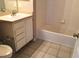 Well-lit bathroom featuring tile flooring, vanity with sink, and a shower/tub combo at 8817 Dunes Ct # 8-303, Kissimmee, FL 34747