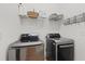 Laundry room equipped with modern front loading washer and dryer, open shelving, and bright white paint at 1153 Augustus Dr, Davenport, FL 33896