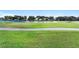 Expansive backyard with mature trees and a serene pond view at 213 Strathmore Cir, Kissimmee, FL 34744