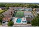 A sunny aerial view of the community's pool, tennis court, playground, and green spaces at 3161 Britannia Blvd # A, Kissimmee, FL 34747