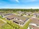 Aerial shot showcasing backyard patios in a residential area near a lake and trees at 4717 Weatherbell Rd, Winter Garden, FL 34787