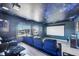 Home theater features luxury seating, starry ceiling, projector, and large screen for entertainment at 4717 Weatherbell Rd, Winter Garden, FL 34787