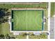 Aerial shot of a green recreational turf soccer field with benches, surrounded by lush greenery at 4721 Clock Tower Dr # 106, Kissimmee, FL 34746