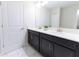 Modern bathroom with dual sinks, granite countertops, and sleek black cabinetry, providing ample space at 8817 Cruden Bay Ct, Davenport, FL 33896