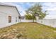 A large tree provides shade in this spacious backyard with privacy fence and lush lawn at 105 Winchester Ln, Haines City, FL 33844