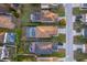 Overhead view of suburban homes with screened-in pools, manicured lawns, and well-maintained driveways at 133 Rona Ln, Davenport, FL 33897