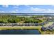 Overhead view of the community, showcasing the picturesque lake and surrounding trees at 7465 Wing Span Way, Harmony, FL 34773