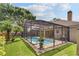 Screen-enclosed pool surrounded by lush landscaping and comfortable seating areas at 3637 Rothbury Dr, Belle Isle, FL 32812