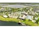 Aerial view of large community pool and water park, surrounded by residences and lush greenery at 4672 Tribute Trl, Kissimmee, FL 34746