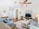 Inviting living room with hardwood floors, comfortable seating, and an entertainment center at 501 Heartwell Dr, Poinciana, FL 34759