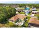 Aerial view of the property showcasing a backyard with a hot tub, surrounded by lush landscaping and fencing at 1129 Dartford Dr, Kissimmee, FL 34758