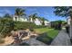 Serene backyard with a fire pit, seating area, and manicured lawn at 1506 Euston Dr, Reunion, FL 34747