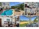 A collage shows a pool, living room with fireplace, kitchen with island, and a golf course view at 1506 Euston Dr, Reunion, FL 34747