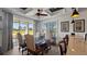 Sunlit dining room featuring a golf course view with custom ceiling and modern lighting at 1506 Euston Dr, Reunion, FL 34747