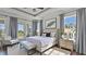 Bright main bedroom featuring neutral decor, a ceiling fan, and French doors leading to the outside at 1506 Euston Dr, Reunion, FL 34747