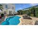 Inviting backyard oasis features a sparkling pool and spa with ample lounge seating at 1506 Euston Dr, Reunion, FL 34747