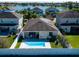 Aerial view of backyard featuring a swimming pool, patio, and fenced yard at 1599 Thetford Cir, Orlando, FL 32824