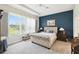 A charming bedroom with a king bed, a large window with a view, and a blue accent wall at 3775 Via Mazzini Ct, Kissimmee, FL 34759