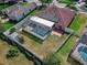 Aerial view of the backyard with a screened pool, offering a private and relaxing retreat at 6017 Hickory Grove Ln, Port Orange, FL 32128