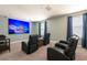 A theater room with reclining chairs, a projector and a large screen at 9036 Stinger E Dr, Davenport, FL 33896