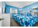 Bright blue bedroom featuring two twin beds with matching bedding, with a TV set at 1048 Lake Berkley Dr, Kissimmee, FL 34746
