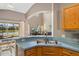 Kitchen sink overlooking the breakfast nook and an exterior water view at 1048 Lake Berkley Dr, Kissimmee, FL 34746