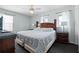 Spacious primary bedroom with large bed, two windows and dark carpet at 283 Willow View Dr, Davenport, FL 33896