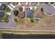 An aerial view displays neighborhood homes near a pond, featuring spacious lawns and a winding street at 4910 Culdesac Ct St, St Cloud, FL 34772