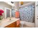 Cozy bathroom featuring floral shower curtain and single vanity at 4910 Culdesac Ct St, St Cloud, FL 34772