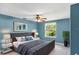 Bedroom featuring light blue walls, a ceiling fan, and decorative wall art at 5524 Loma Vista, Davenport, FL 33896