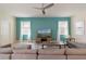Comfortable living room showcasing a stylish couch, large windows, and modern decor at 581 Pebble Beach Dr, Davenport, FL 33896