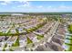 A high-angle aerial view of the neighborhood, showcasing the roofs, roads, and houses in the community at 7665 Fairfax Dr, Kissimmee, FL 34747