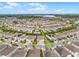 A high-angle aerial view of the neighborhood, showcasing the homes with solar panels at 7665 Fairfax Dr, Kissimmee, FL 34747