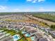 A high-angle aerial view of the community showing each home with pool, patio, and lawns at 7665 Fairfax Dr, Kissimmee, FL 34747