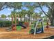 Community playground with colorful equipment nestled among palm trees and landscaping at 814 Bloomingdale Dr, Davenport, FL 33897