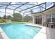 Gorgeous screened-in pool with beautiful tile accents, perfect for relaxation and outdoor enjoyment at 423 Corvina Dr, Davenport, FL 33897