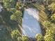 Overhead view of sand volleyball court shaded by palm trees, surrounded by lush greenery at 1102 Solana Cir, Davenport, FL 33897