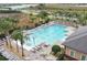 Aerial view of a large pool surrounded by palm trees and sun loungers, perfect for community relaxation at 2705 Grandbury Grove Rd, Lakeland, FL 33811