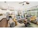 Open living room with hardwood floors, neutral decor, and sliding doors opening to the screened lanai at 2748 Greenlands St, St Cloud, FL 34772