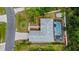 Bird's eye view of backyard showing screened-in pool and lanai, manicured lawn, and brick-paved driveway at 572 Nogales Ct, Kissimmee, FL 34758
