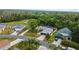 A high angle view shows a charming single-Gathering home featuring a well-manicured yard, driveway, pool, and screened-in lanai at 572 Nogales Ct, Kissimmee, FL 34758